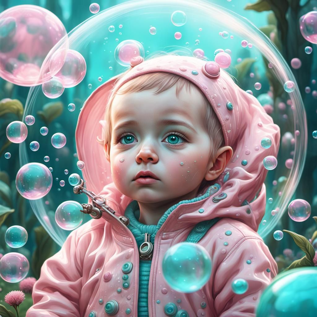 Fantasy Baby Girl in Whimsical Garden, in Soft Pastel and Tu...