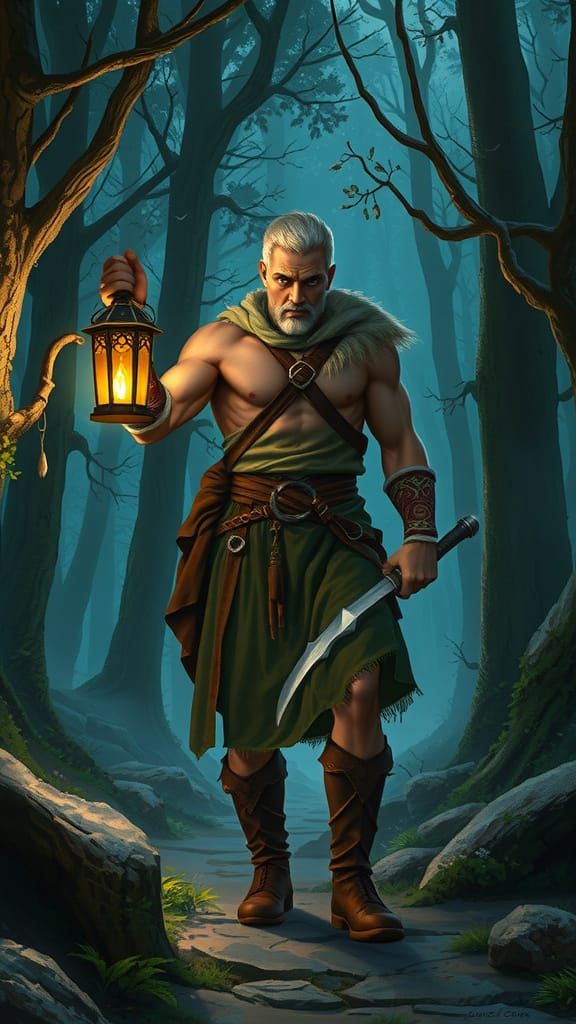 Medieval Fantasy Druid Under Starlight