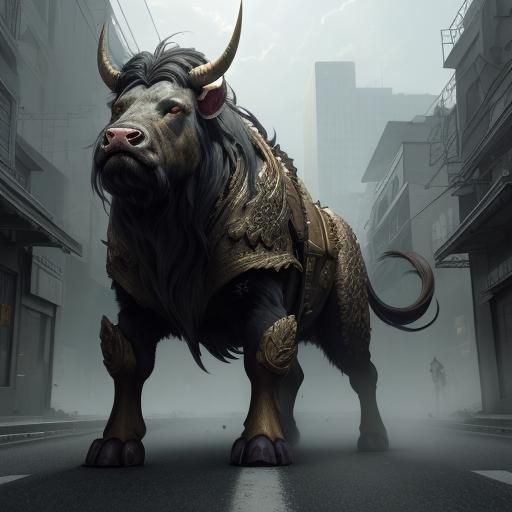 Anime Art: Half-Bull, Half-Woman on Desolate Road