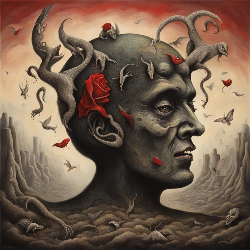 Surreal Depiction of Love and Demons