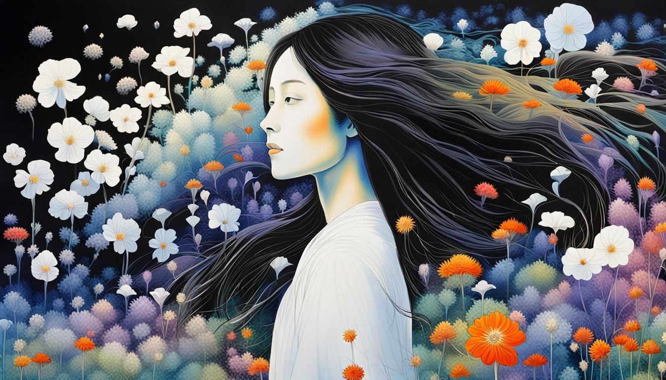 Luminescent Woman in Lupine Universe: Photogram Art