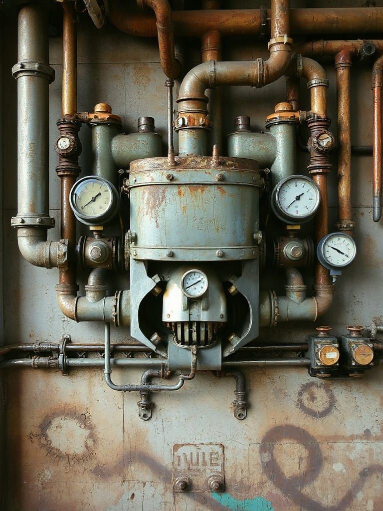 Industrial Surrealist Robot Emerges from Factory Wall