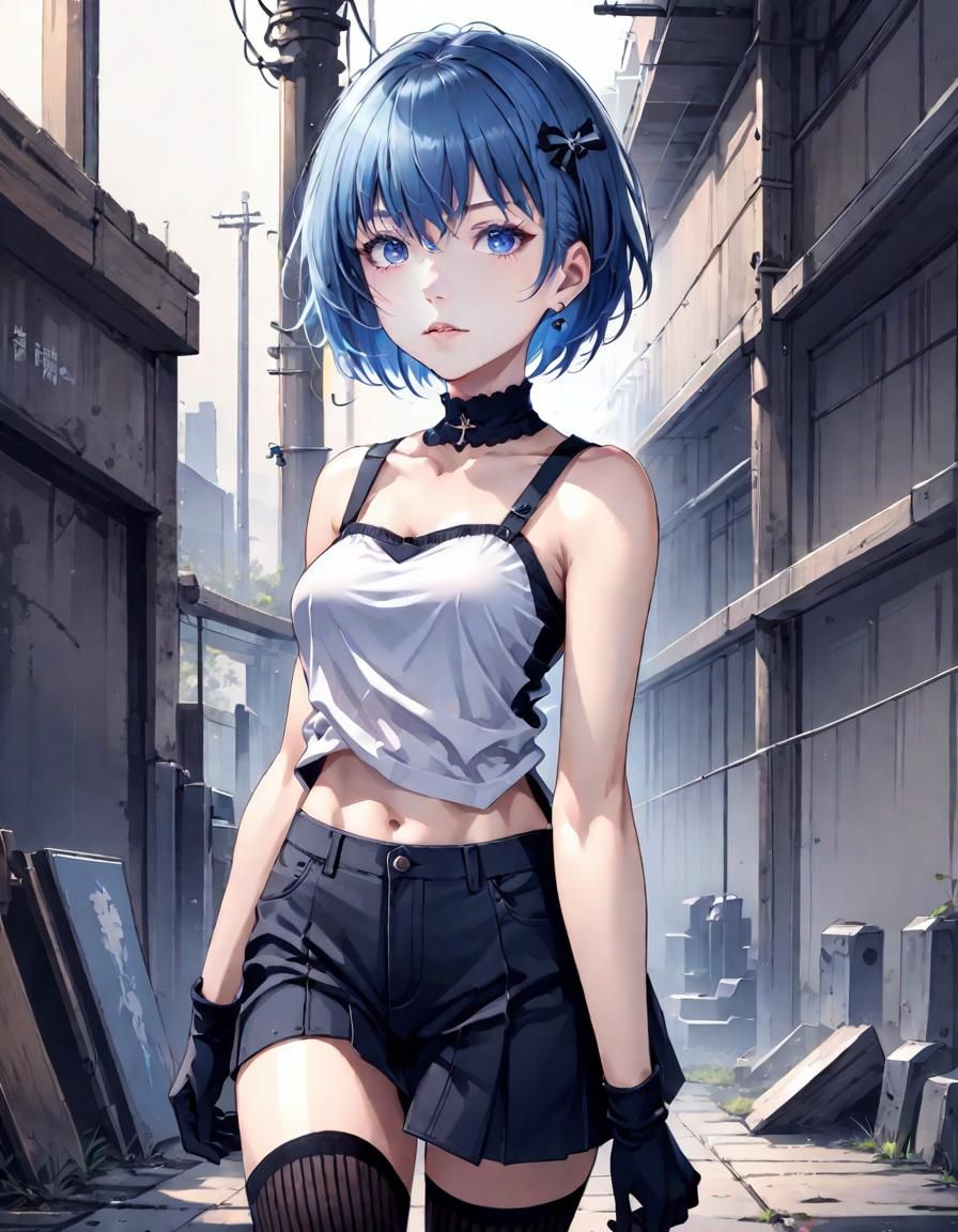 Anime Girl with Blue Hair in 4K HD