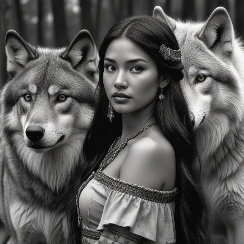 Pocahontas in a Hyperdetailed Charcoal Drawing Style