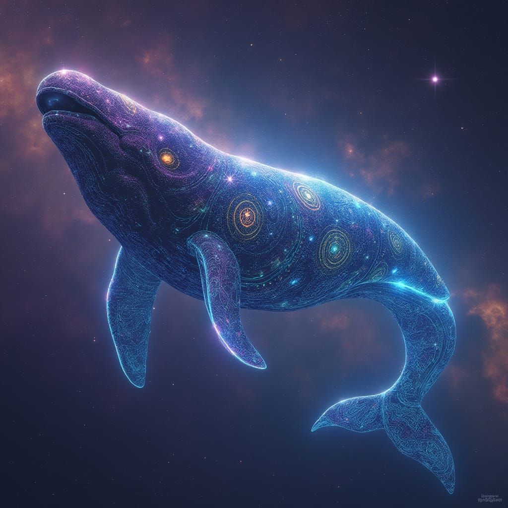 Bioluminescent Space Whale in Starry Nebula