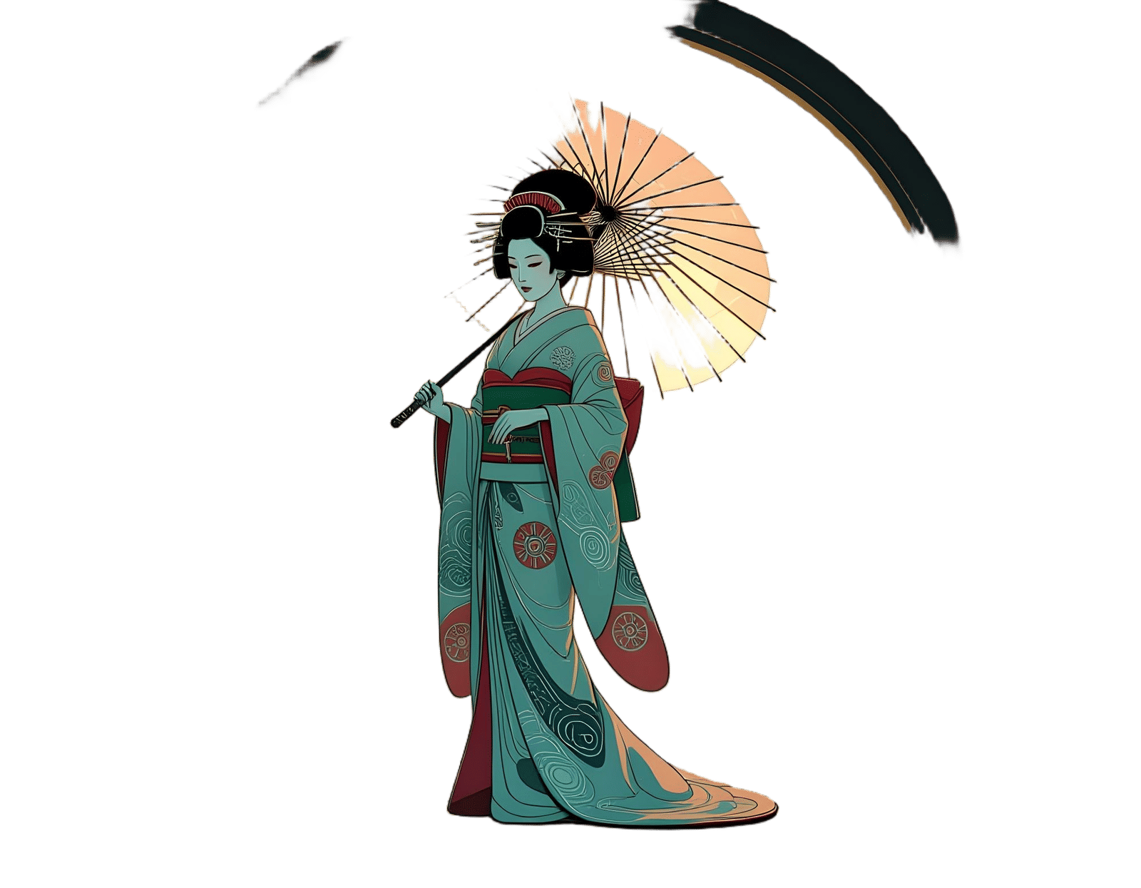 Android Geisha in Feudal Japan, Mucha Style