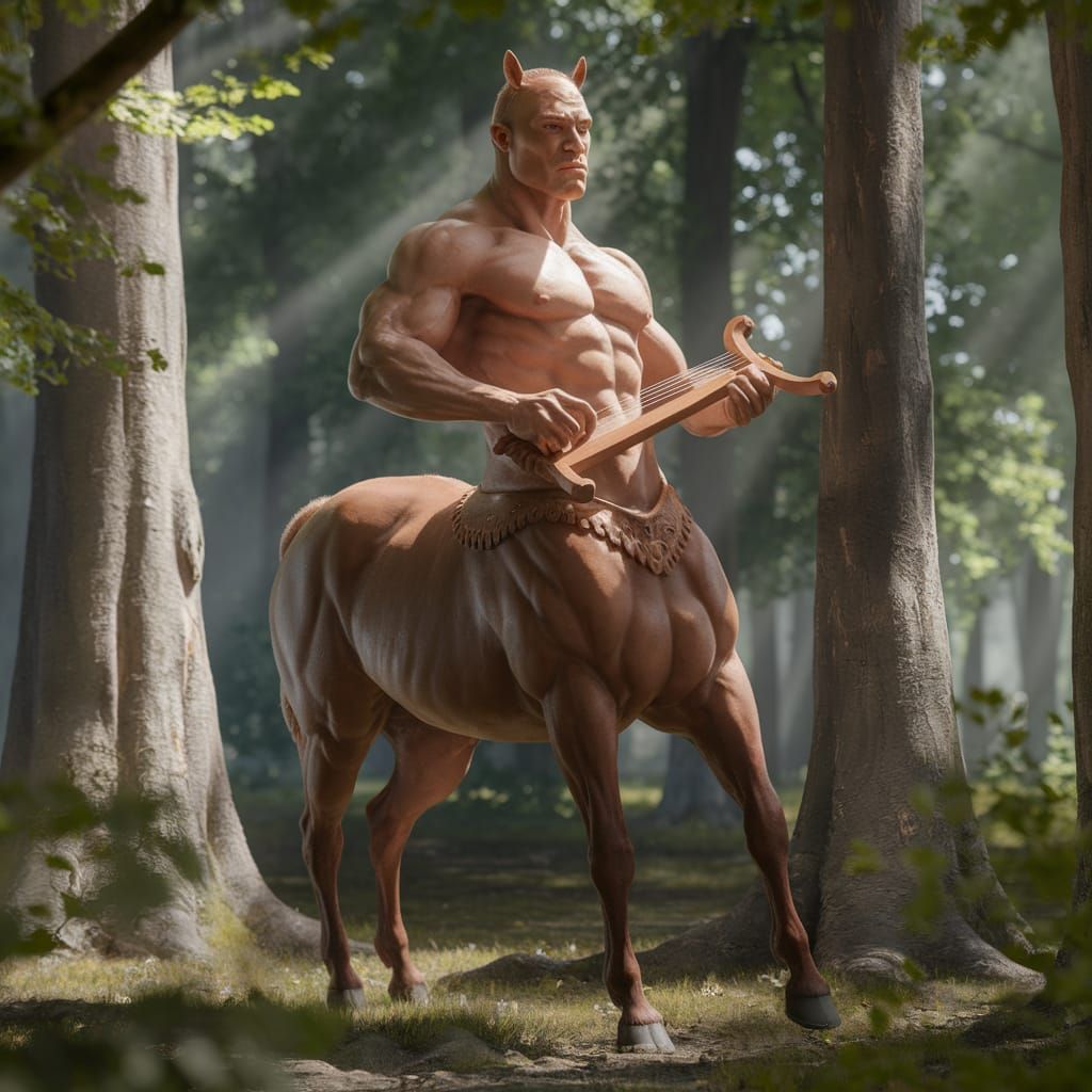 Muscular Centaur Plays Lyre in Morning Mist