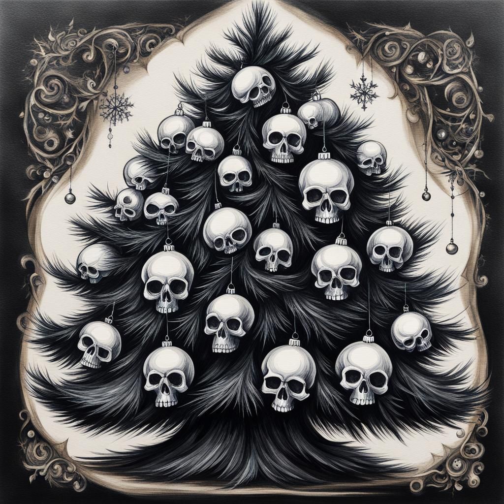 Gothic Christmas Tree with Skull Baubles