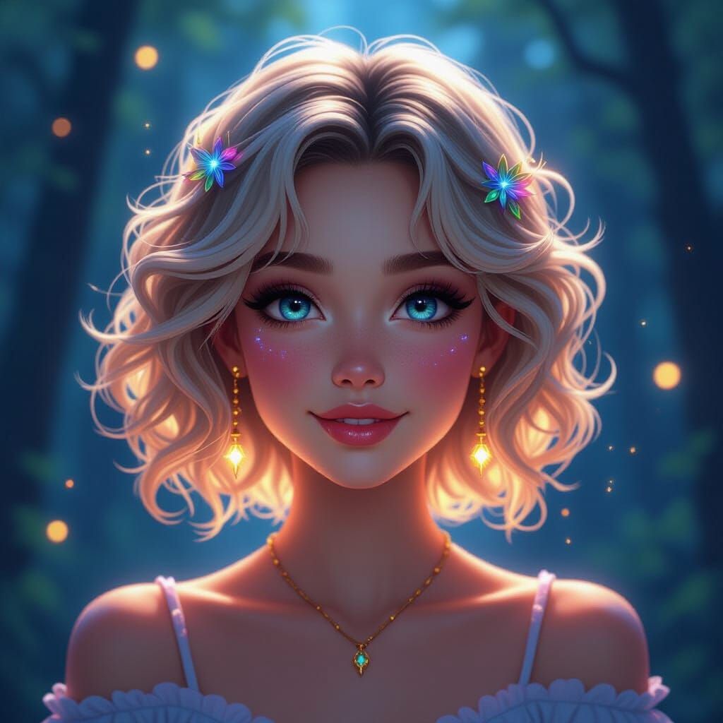 Bioluminescent Girl Portrait in Fairycore Style