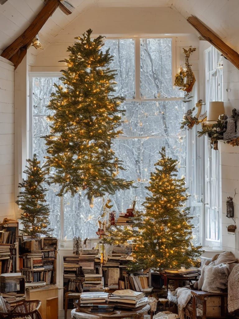 Warm Cozy Attic Scene in a Richly Textured Winter Wonderland