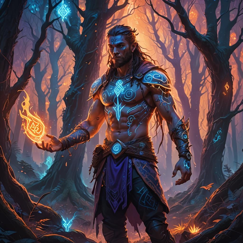 Magic User at Mystical Forest Edge: Fantasy Illustration
