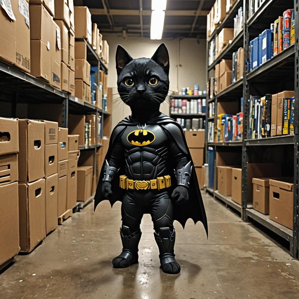 Kitty Batman Prowls the Backrooms