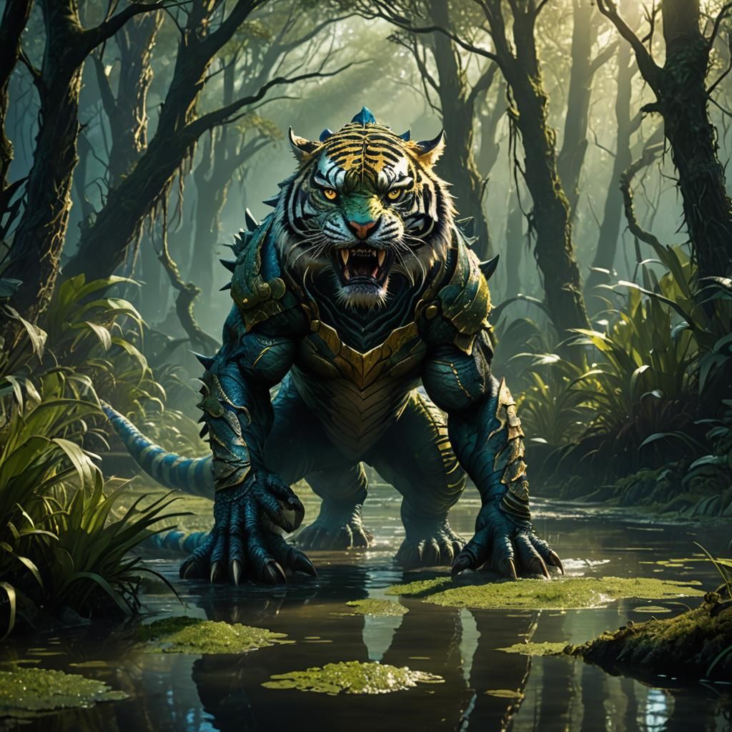 Fantasy Feline Reptile: Hybrid Beast of Tiger and Crocodile