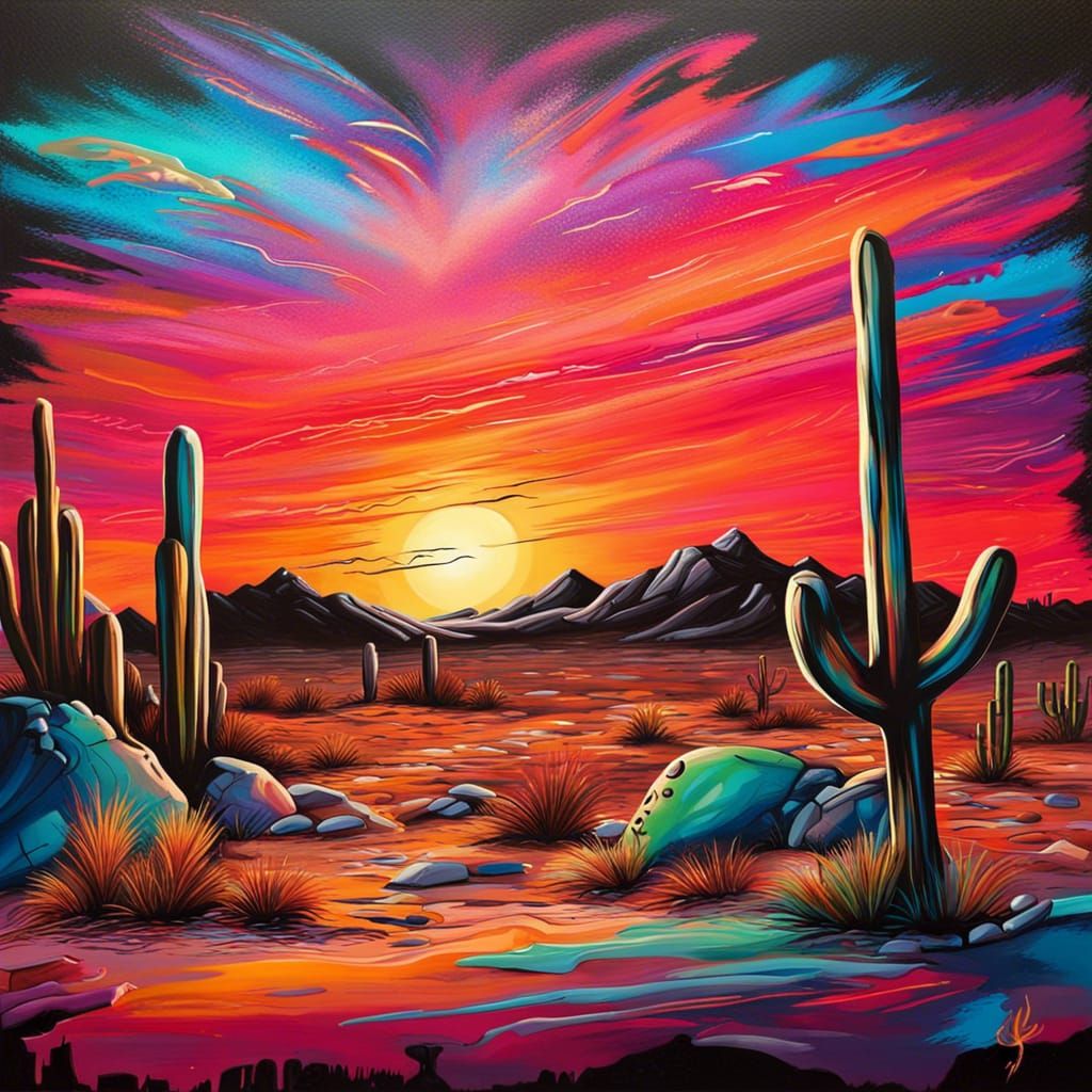 Tranquility of Vibrant Desert Sunset Framed Art