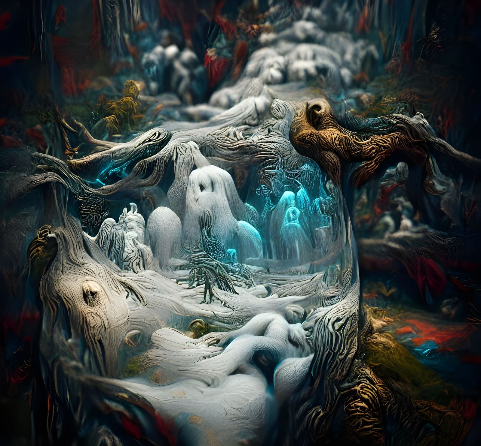 Macabre Forest Spirits in a Hyperrealistic Style