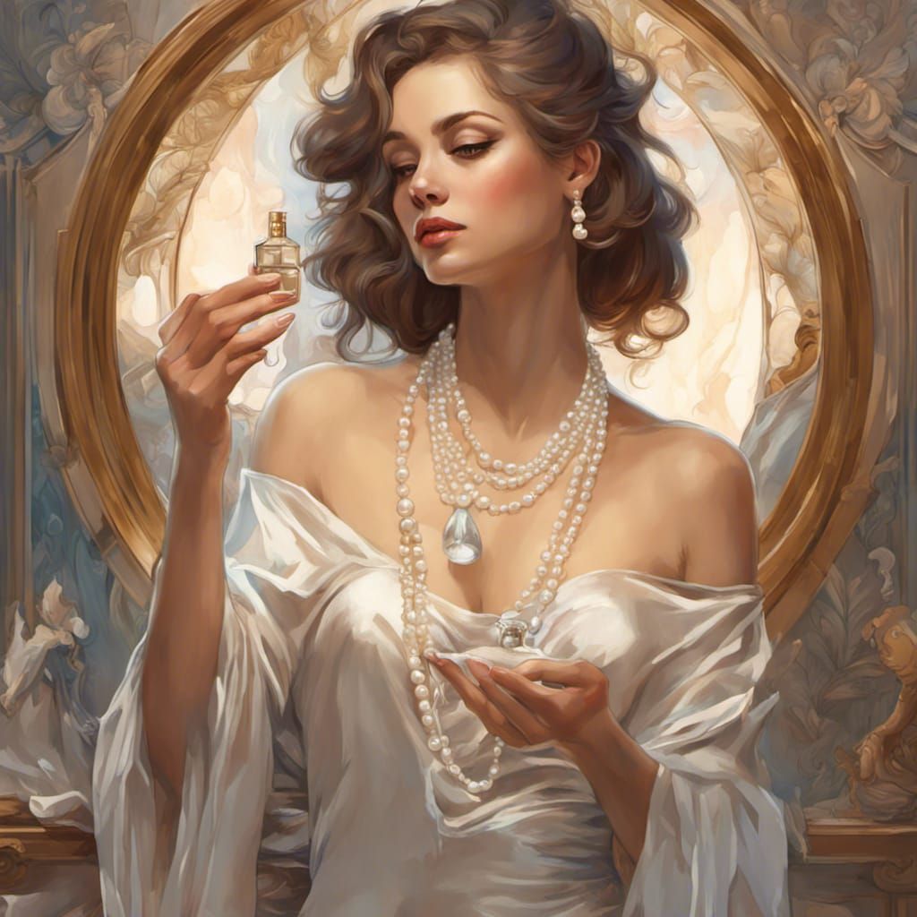 Romantic Portrait of Lady with Pearl Necklace