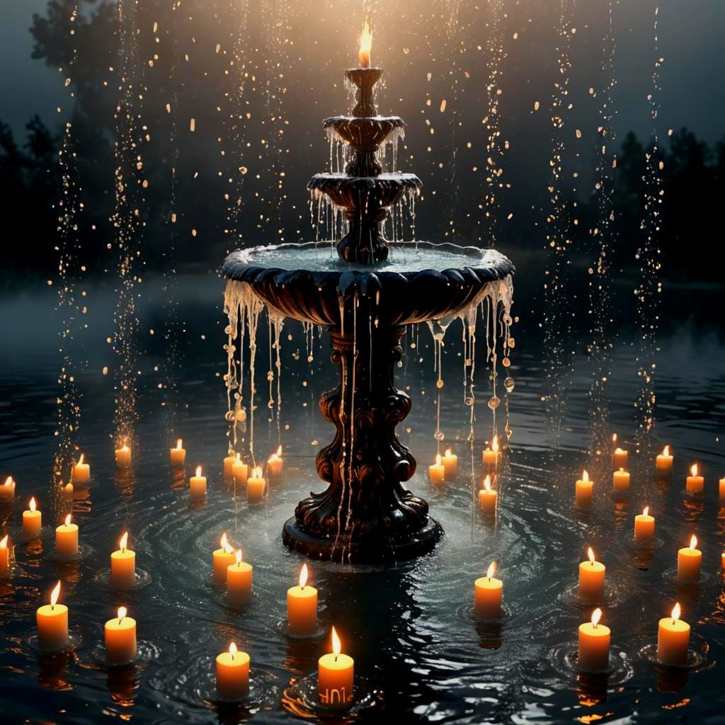 Glowing Diamond Fountain in Foggy Candle Lake
