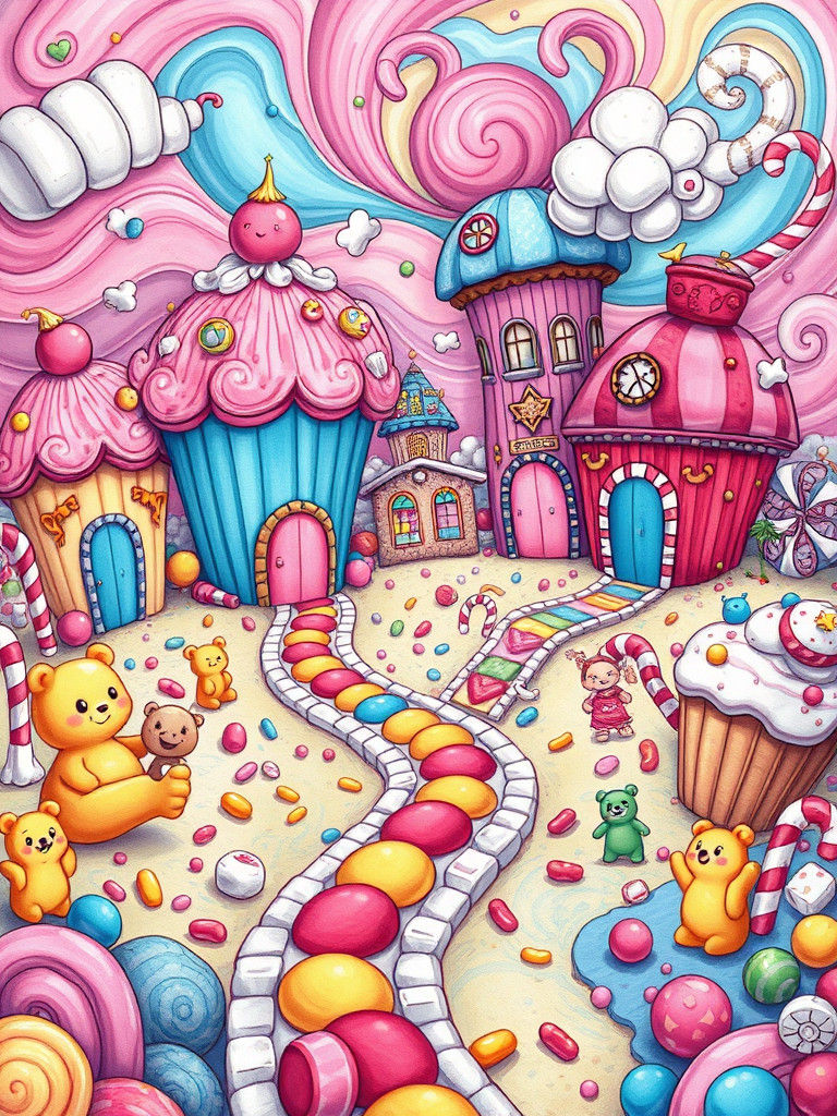 Candy Land Landscape in Doodle Art Style