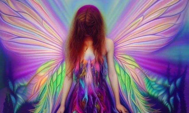 Psychedelic Fairy in Magical Forest: Hyperrealism