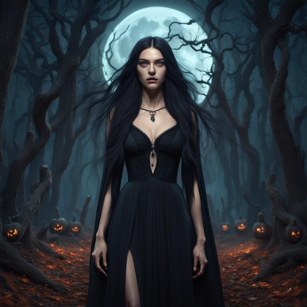 Young Witch in Forest, Fantasy Art
