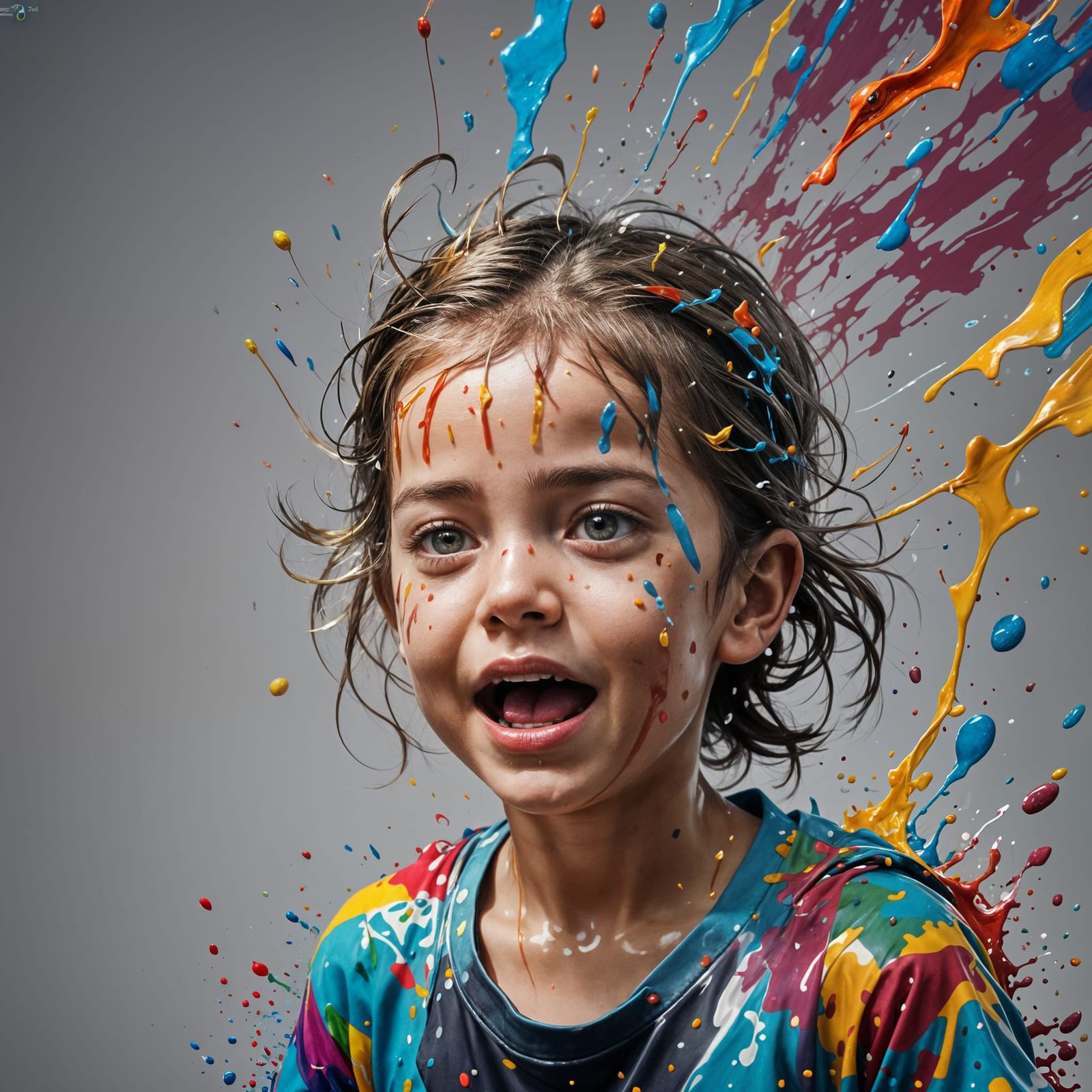 Hyperrealistic Children's Freedom in Colorful Splash Art