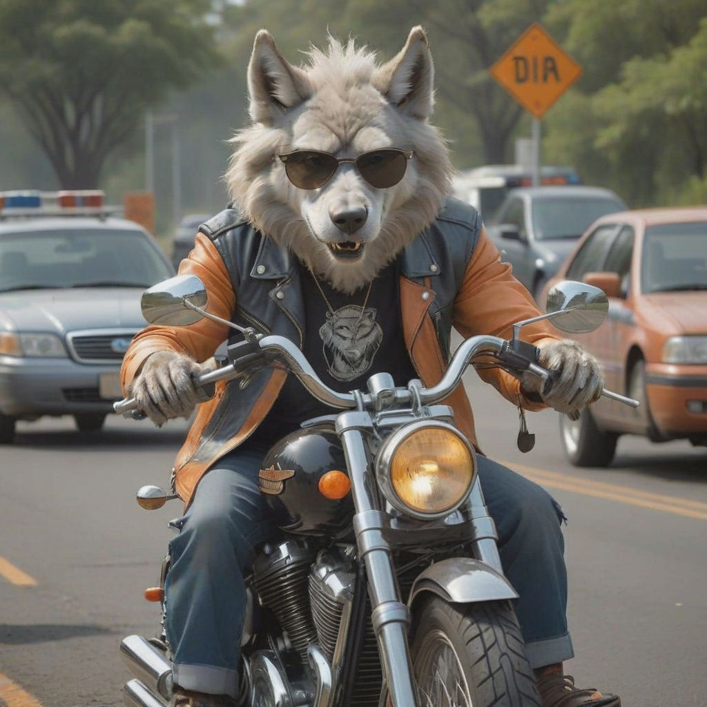 Wolf Biker on Harley Davidson Motorcycle