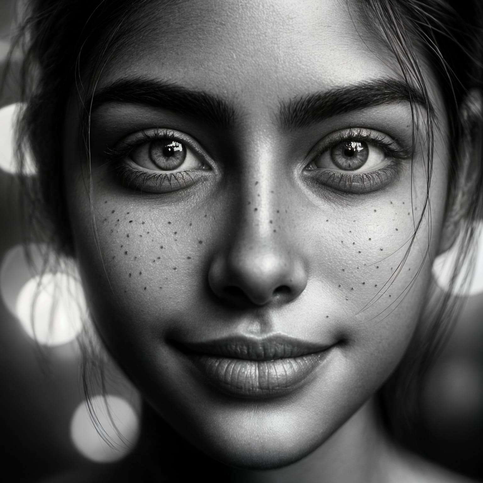 Hyper Realistic Black and White Portrait of a Young Girl wit...