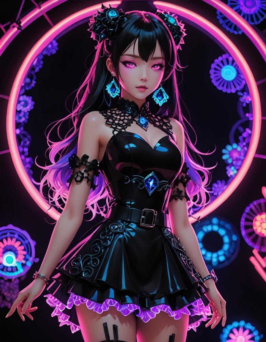 Neon Pastel Goth Dress in Anime Style