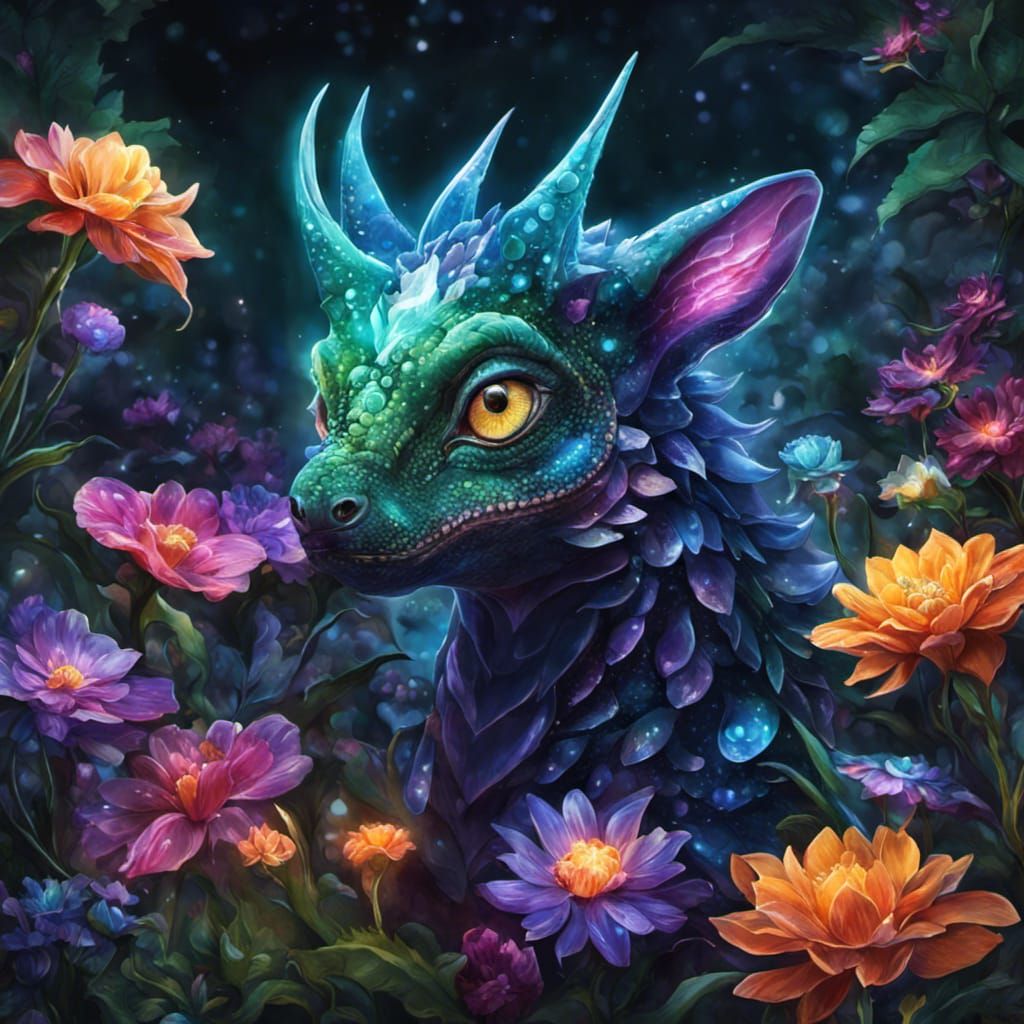 Bioluminescent Dragon Garden: Fantasy Art