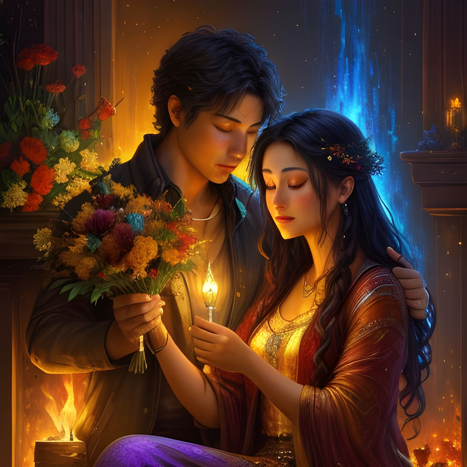 Romantic Interior Scene in Loose Watercolor Style