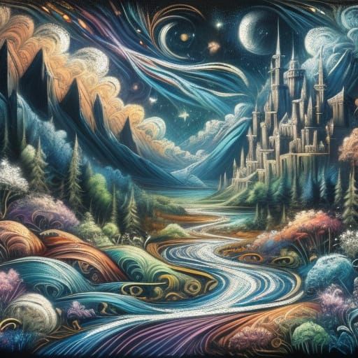 Fantasy Landscape in Chalk Art Style
