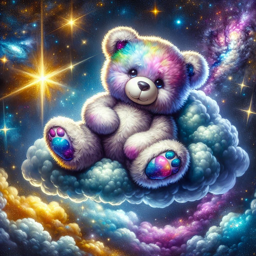 Teddy Bear in Galaxy with Stars and Nebulas
