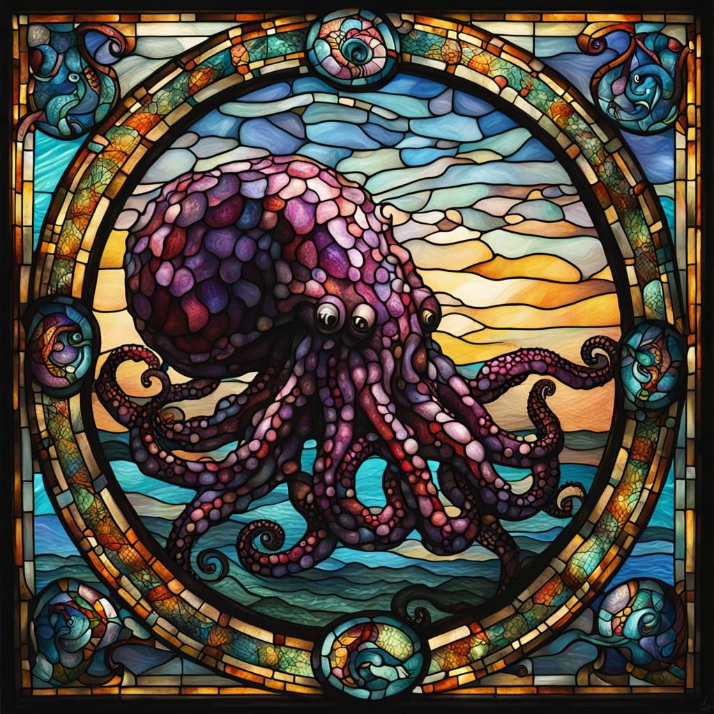 Stained Glass Octopus and Unicorn