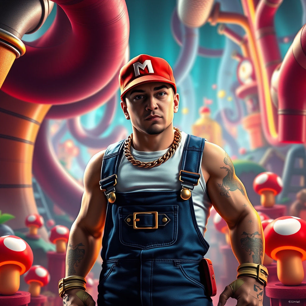 Eminem as Mario: Mushroom Kingdom Matte Painting