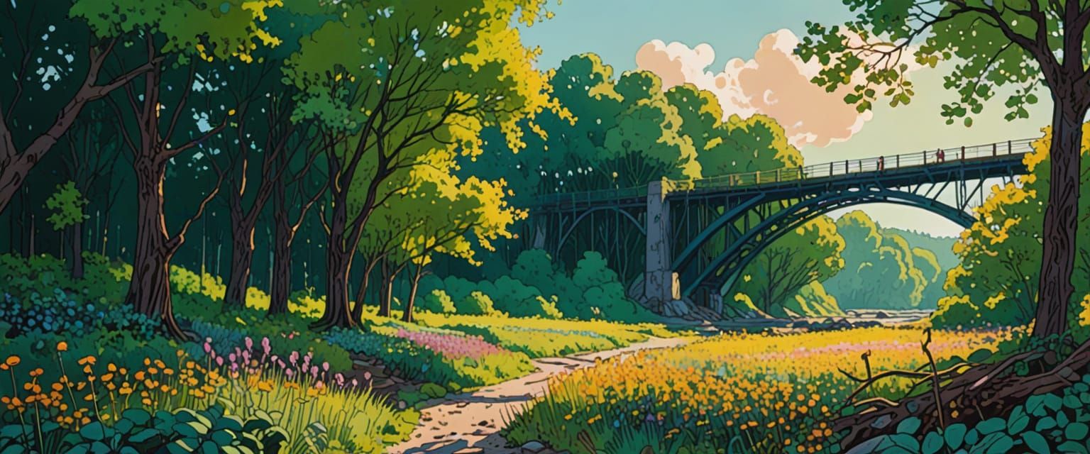 Industrial Wasteland with Vibrant Watercolor Sky