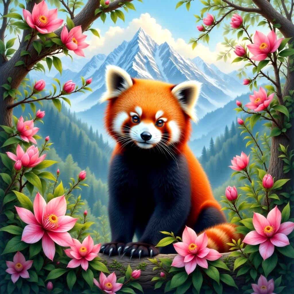 Red Panda in Himalayan Bloom