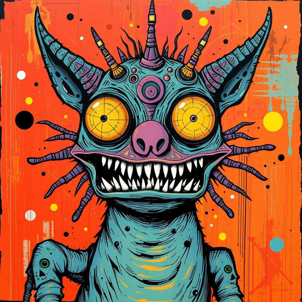 Wacky Sci-Fi Creature in Basquiat-Lehr Style