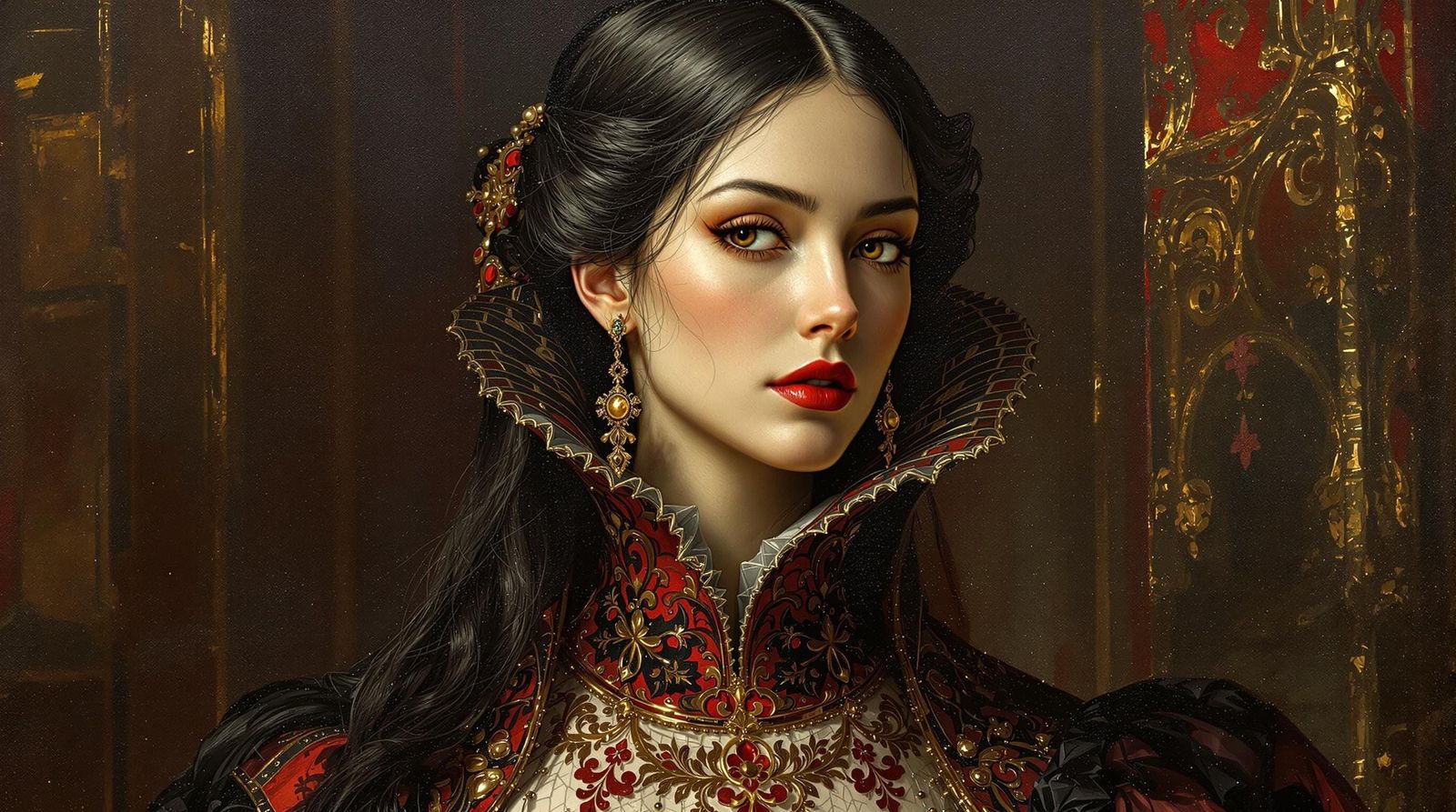 Goddess in Mysterious Red and Black Portrait
