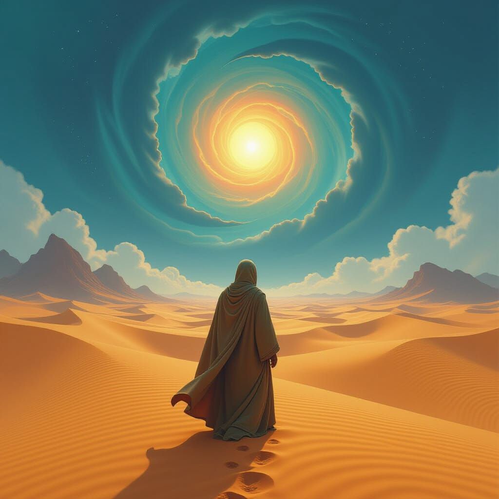 Ethereal Desert Wanderer in a Dreamy Landscape