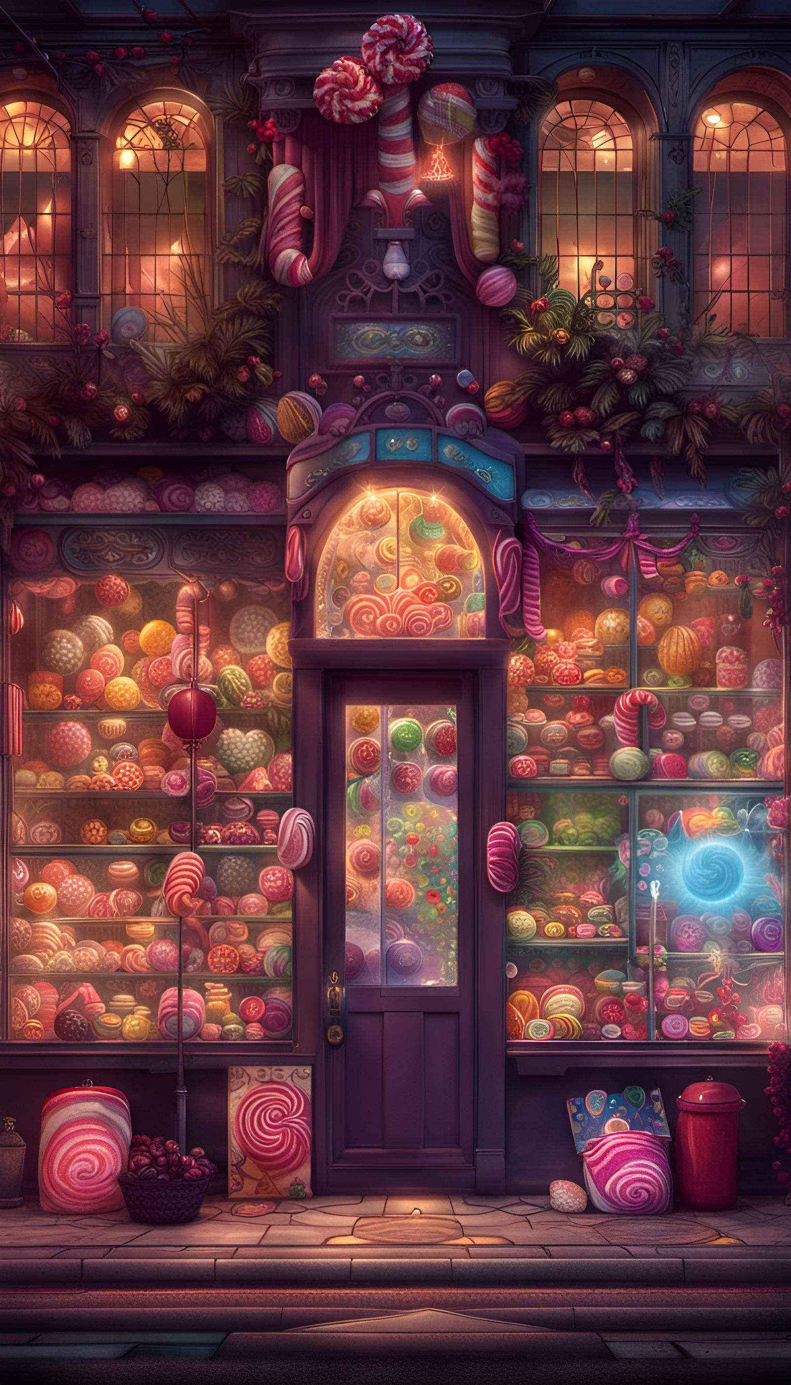 Inviting Candy Shop Storefront in Digital Art Style