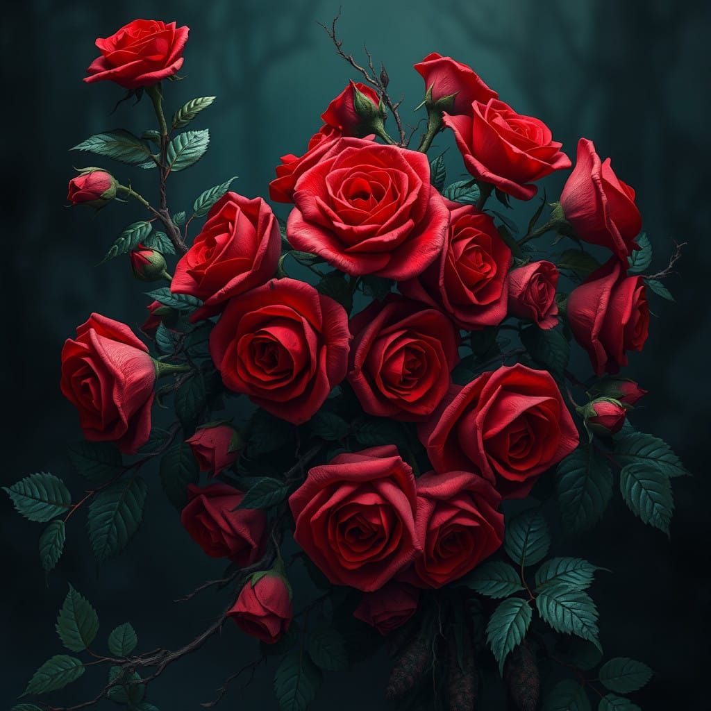 Mystical Roses in Enchanted Ivy, Fantasy Concept Art Style