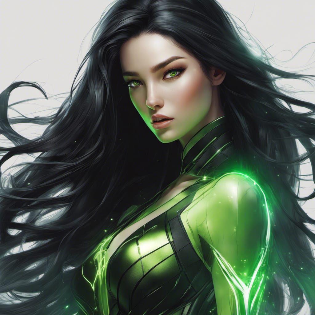 Shego in Photorealistic Style: Detailed Digital Illustration