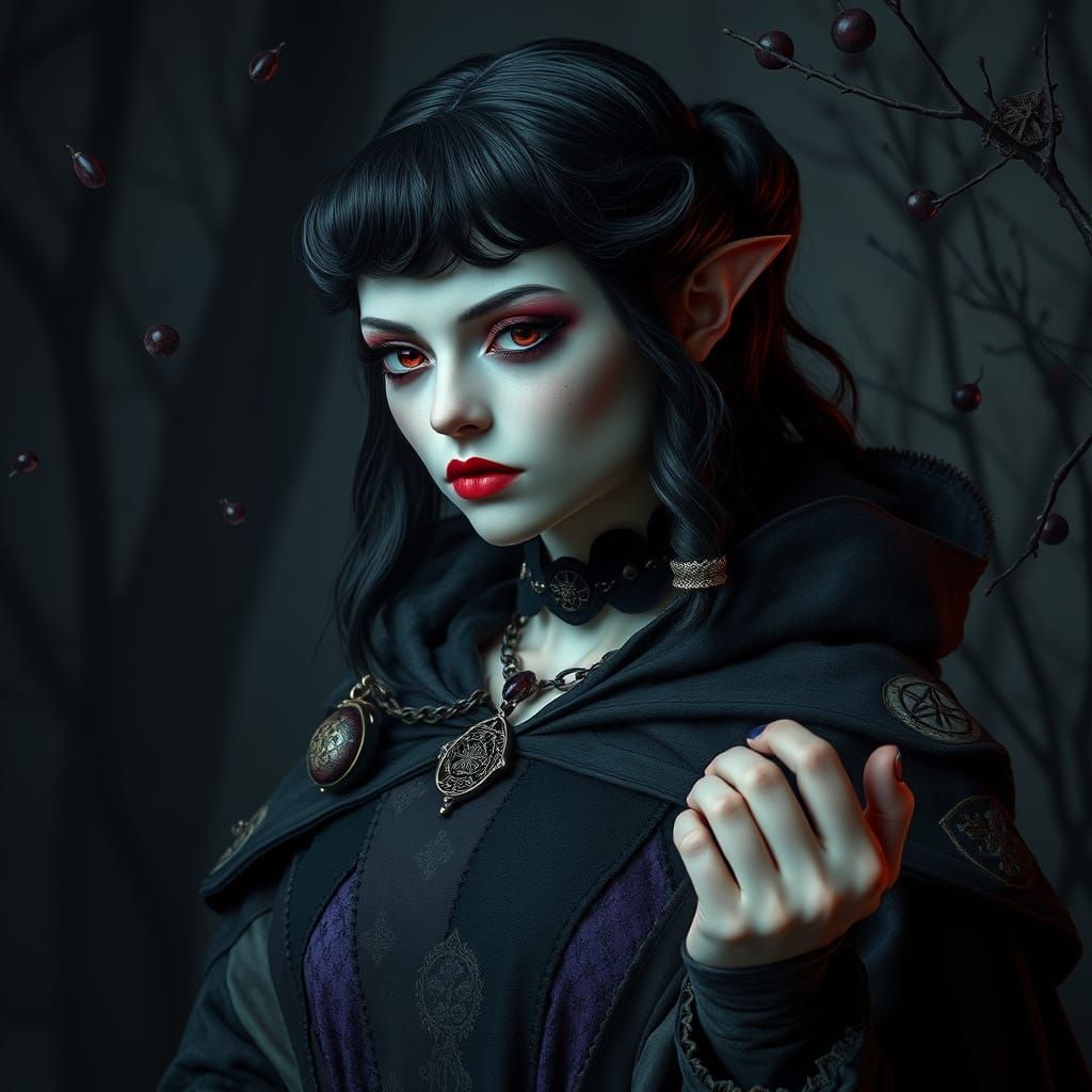 Mysterious Dark Fantasy Woman with Magic in Gothic Style