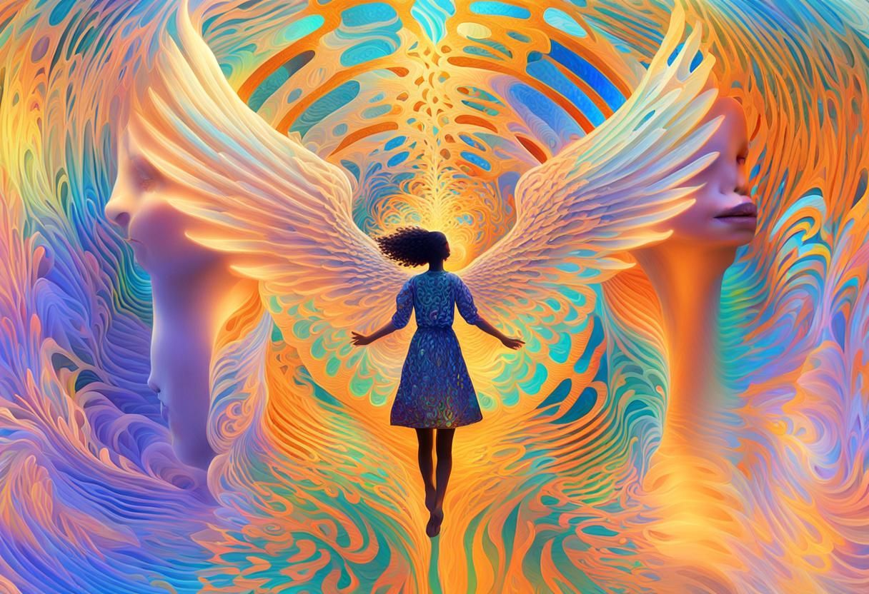 Ethereal Angel with Fractal Wings in Digital Art