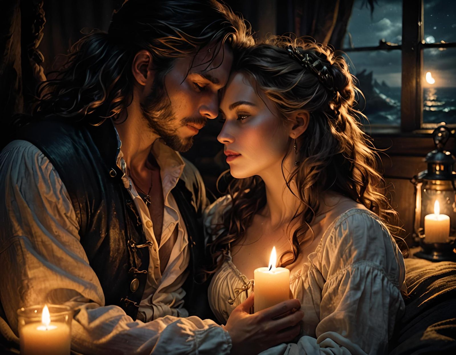 Romantic Candlelit Embrace in Cozy Bedchamber