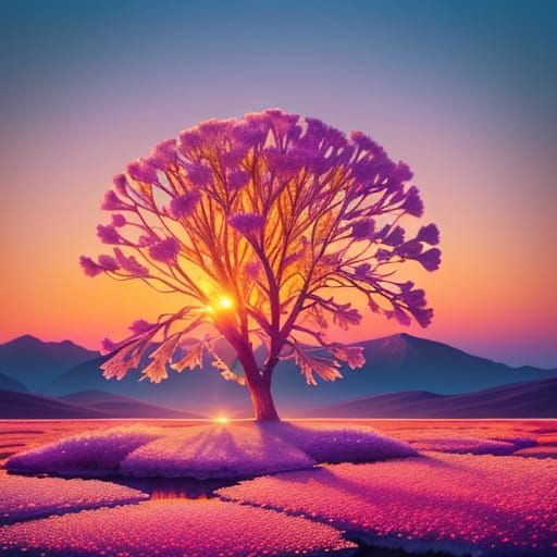 Surreal Sunset Scene with Lithium Flower and Salt Formations