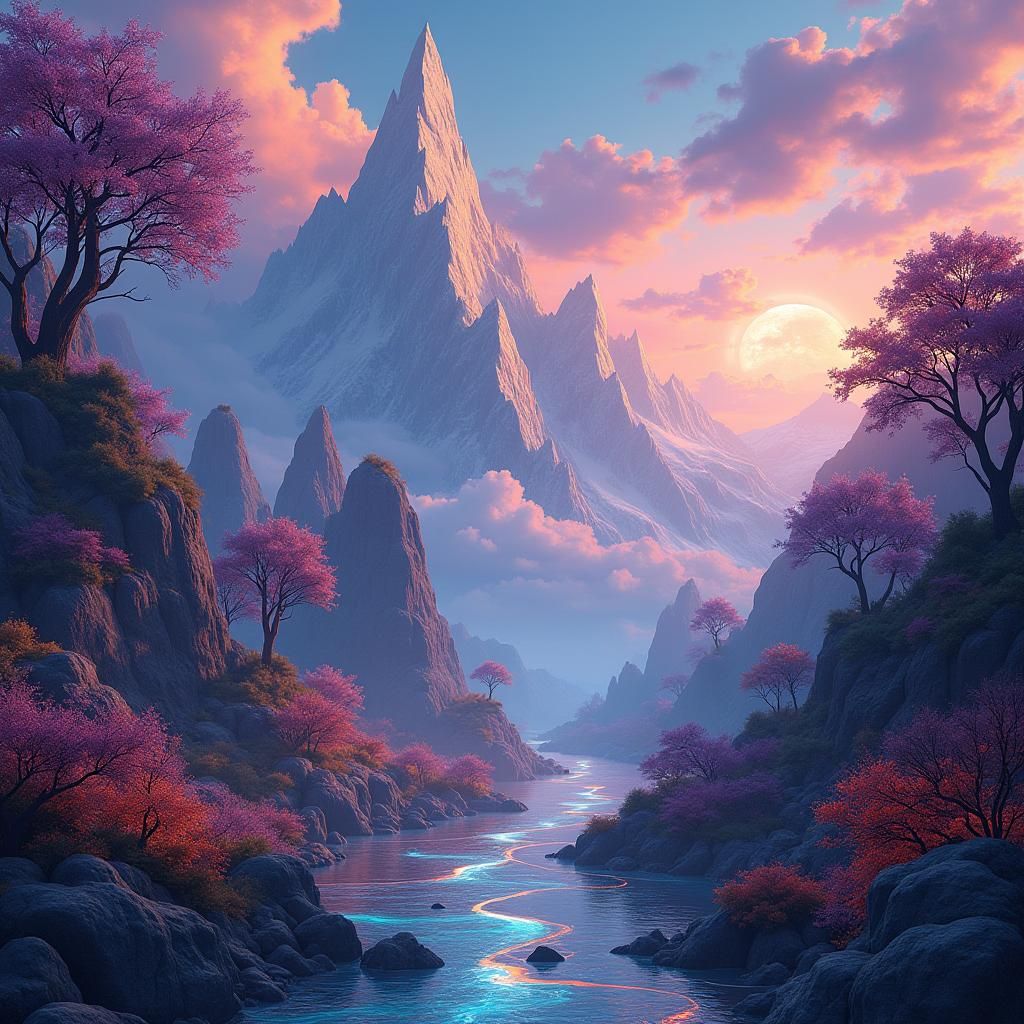 Vibrant Dreamland Scene in Matte Painting Style