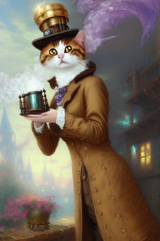 Steampunk Cat Merchant in Victorian Style