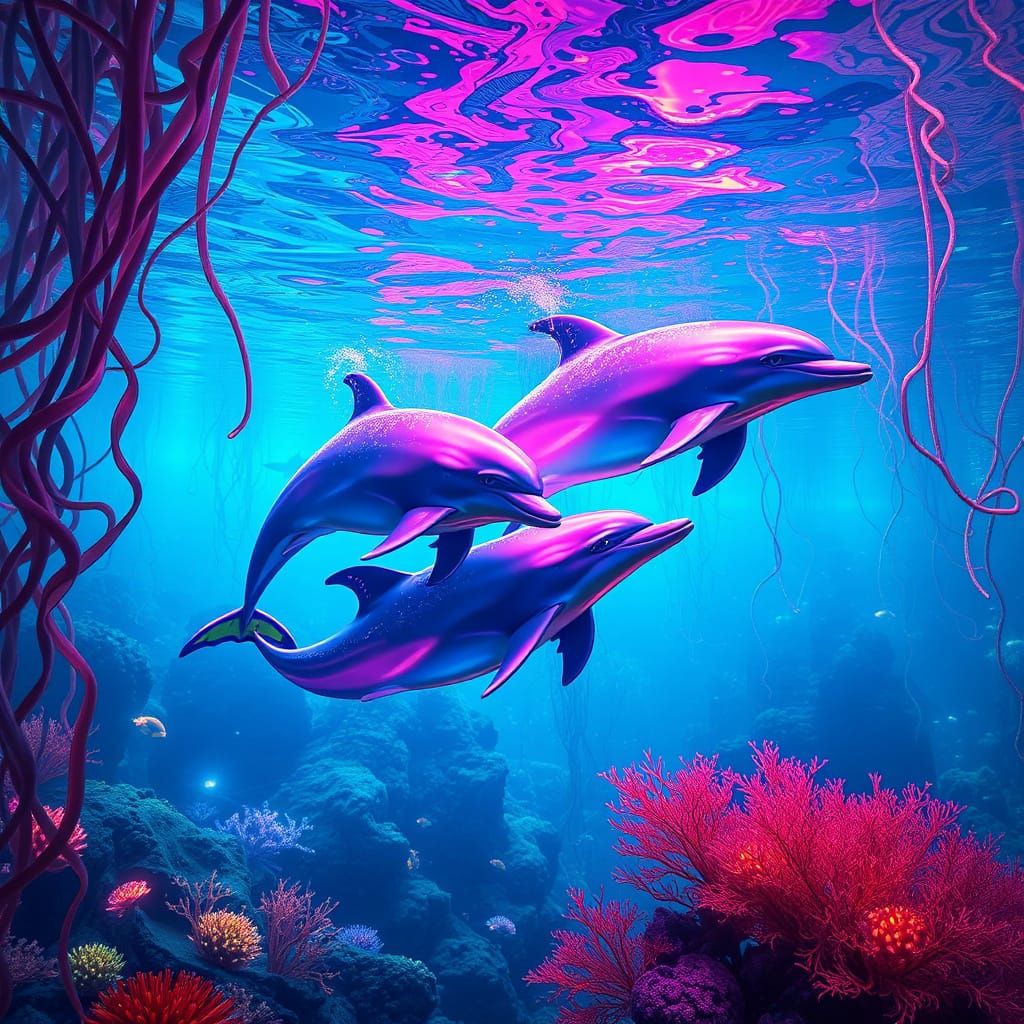 Dolphins in a Kaleidoscope of Colors