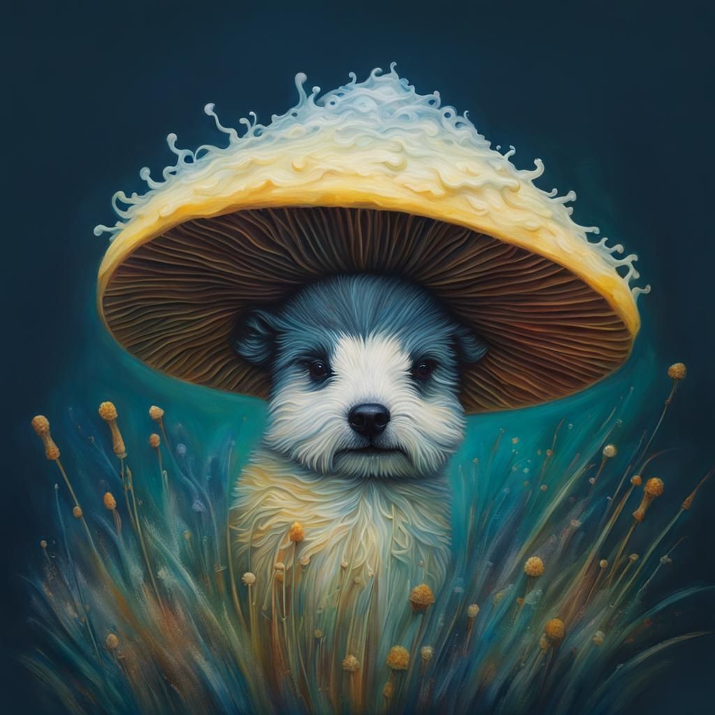 Anthropomorphic Fluffmushies Portrait in Encaustic Style